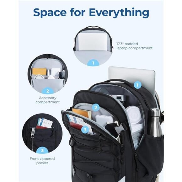 BAGSMART Carry On Travel Backpack, 17.3 Inch Large Travel backpack Carry On